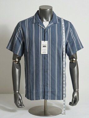 Level Ten Men Size L Blue Multicolor Striped Button Up Shirt Short Sleeve